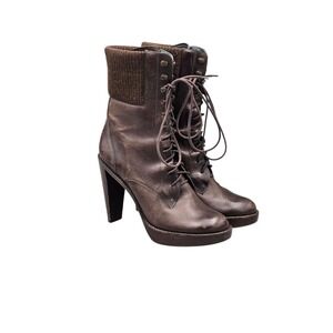 Cole Haan Women's Size 9 B Stephanie Brown Leather High Heel Lace Up Boots READ